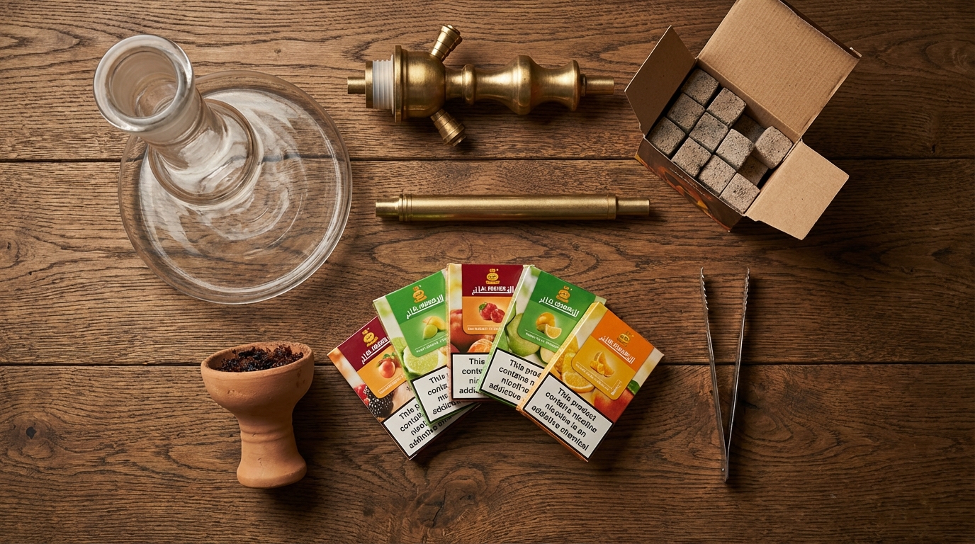 Evde nargile hazırlığı için gerekli malzemelerin genel görünümü